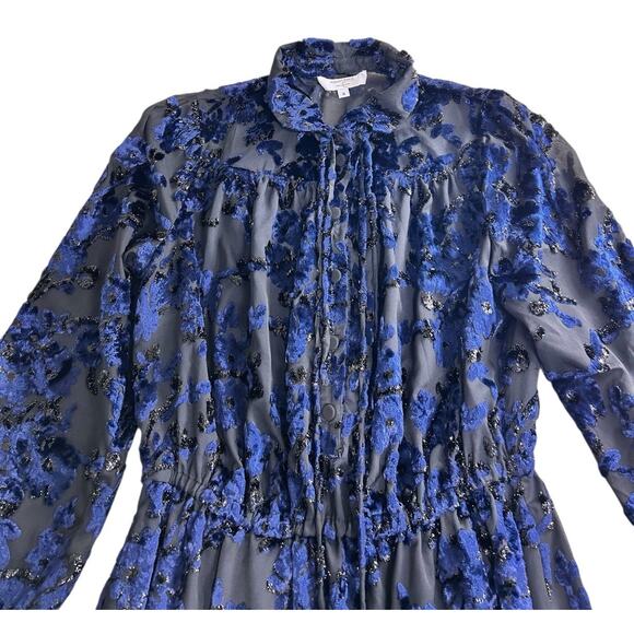 Adam Lippes Collective RTR Velvet Embroidered Black Navy Midi Dress Sz 6 Floral - Picture 9 of 13